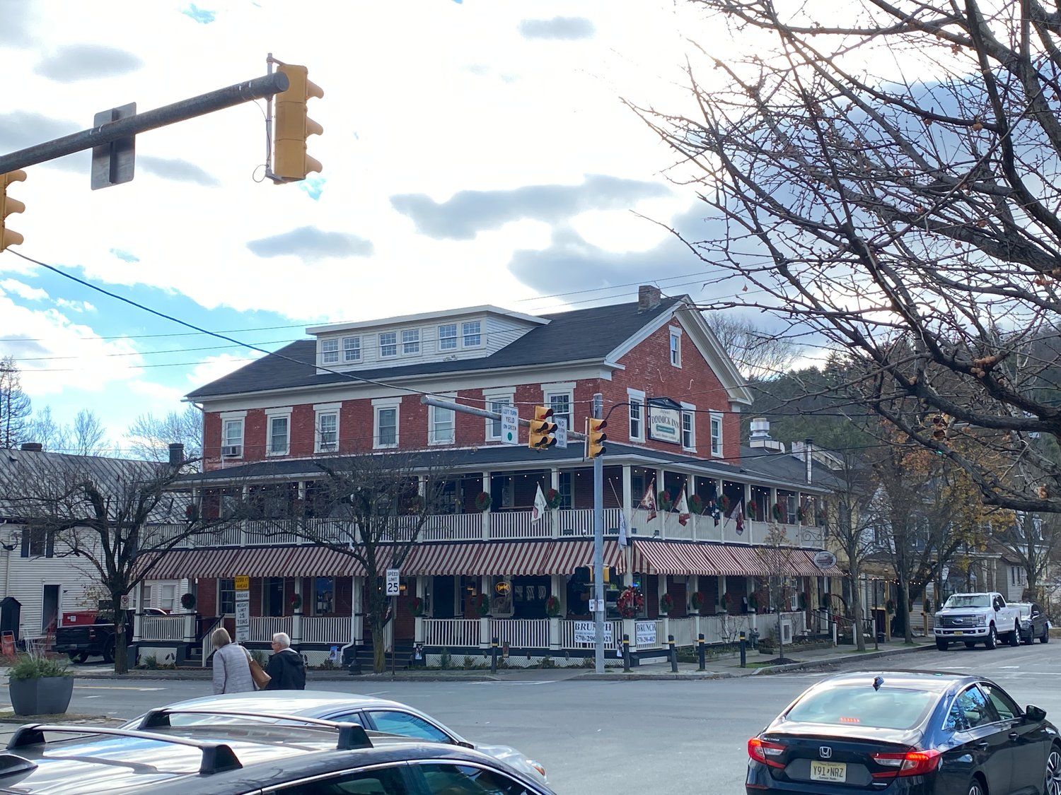 The Dimmick Inn anchors Milford's business district.